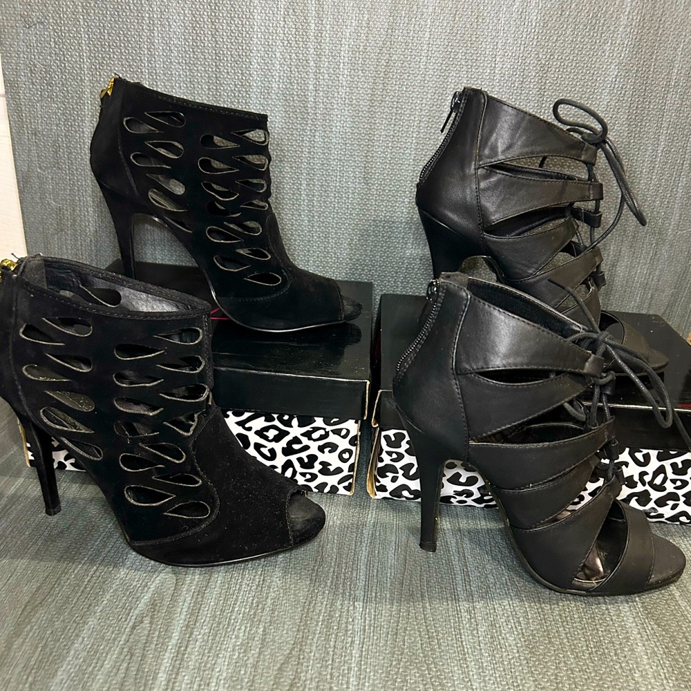 Two pairs of Anne Michelle Heeled booties.